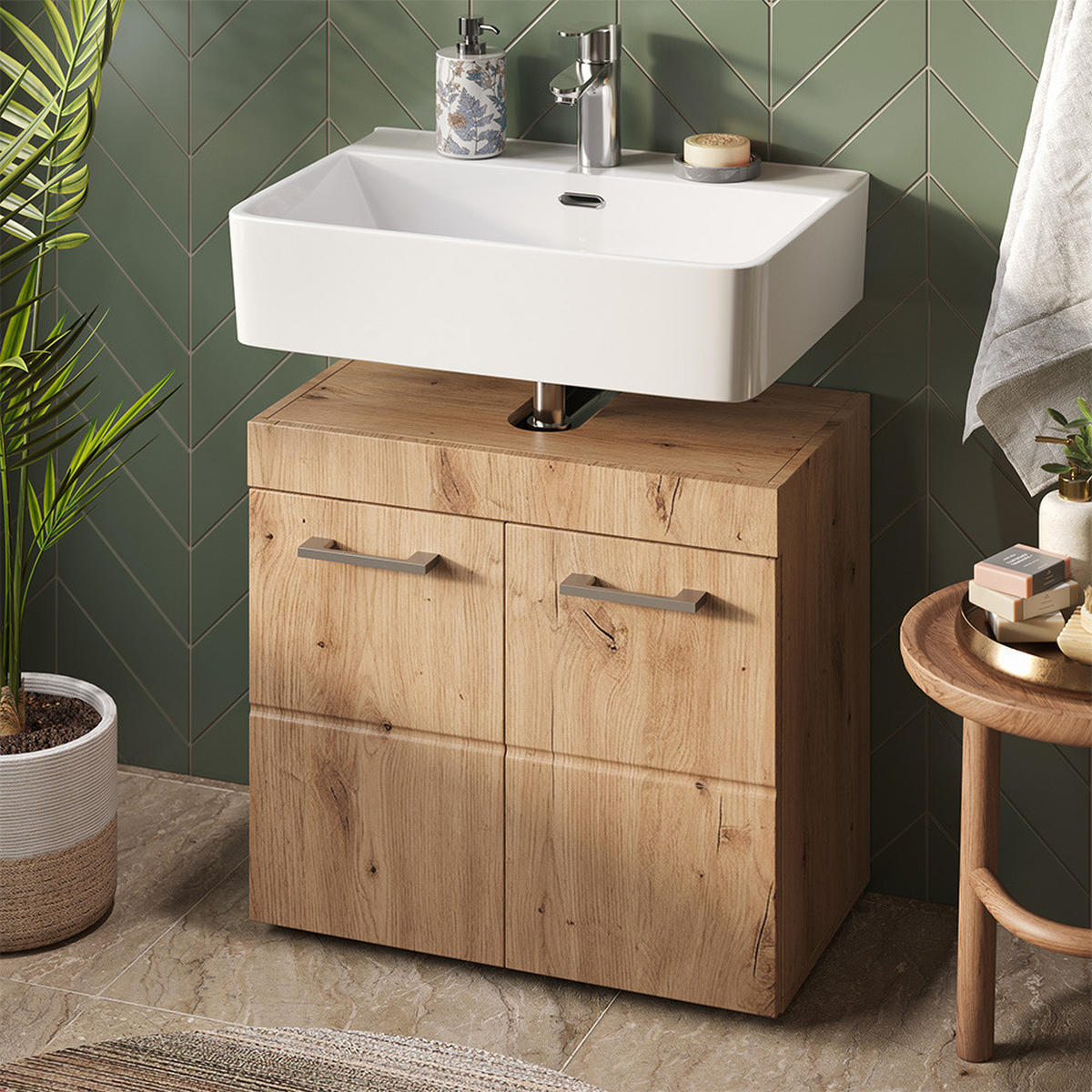 WASCHBECKENUNTERSCHRANK Luna Eiche Wotan 60 x 56 cm - Eiche Wotan, Holzwerkstoff (60/56/34cm) - Vicco