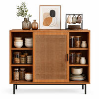 SIDEBOARD aus Spanplatte 100x37x90 cm Walnuss mit Rattan-Schiebetüren und 3 Regalböden - Walnussfarben, Holzwerkstoff (100/90/37cm) - IVMEU