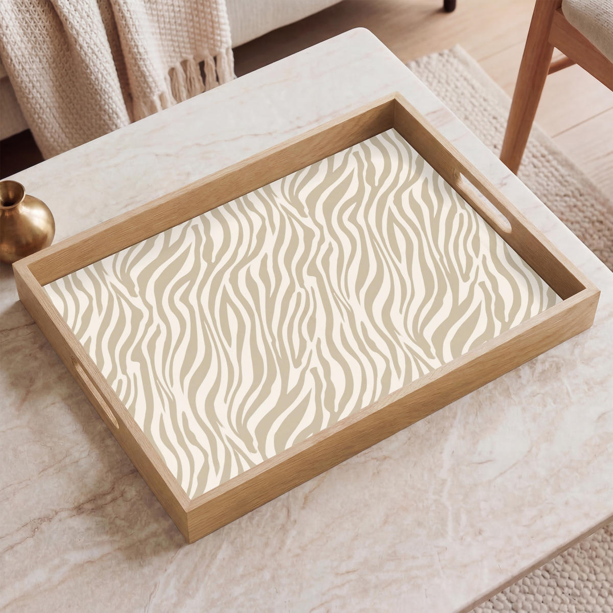SERVÍROVACÍ PODNOS Zebra - vzor - béžová 50x35 cm - béžová, dřevo (50/5/35cm)