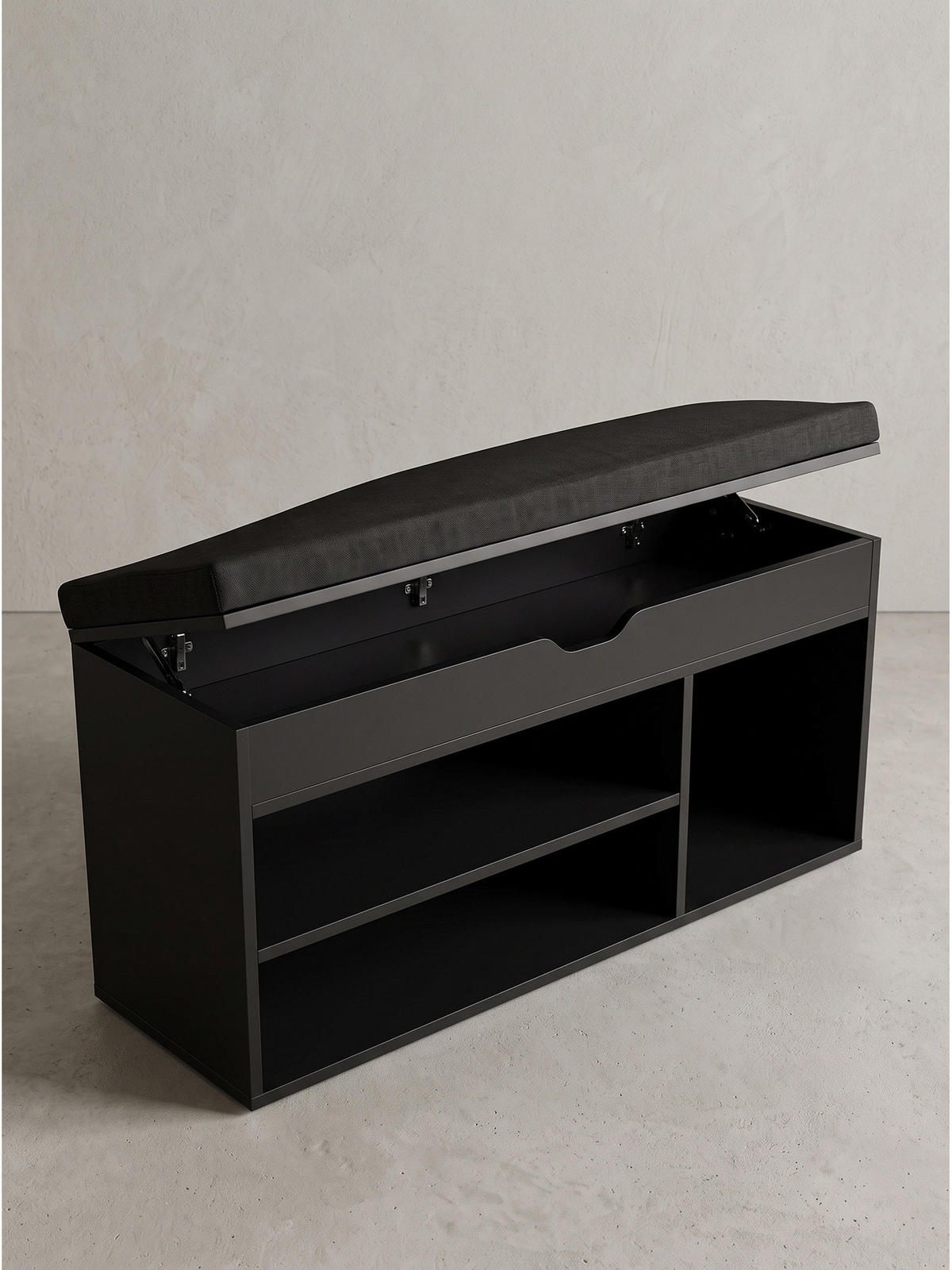 GARDEROBENBANK BASILICATA, Stoff, Schwarz, 104 x 32 x 51 cm - Schwarz, Holzwerkstoff/Textil (104/51/32cm) - KADIMA DESIGN