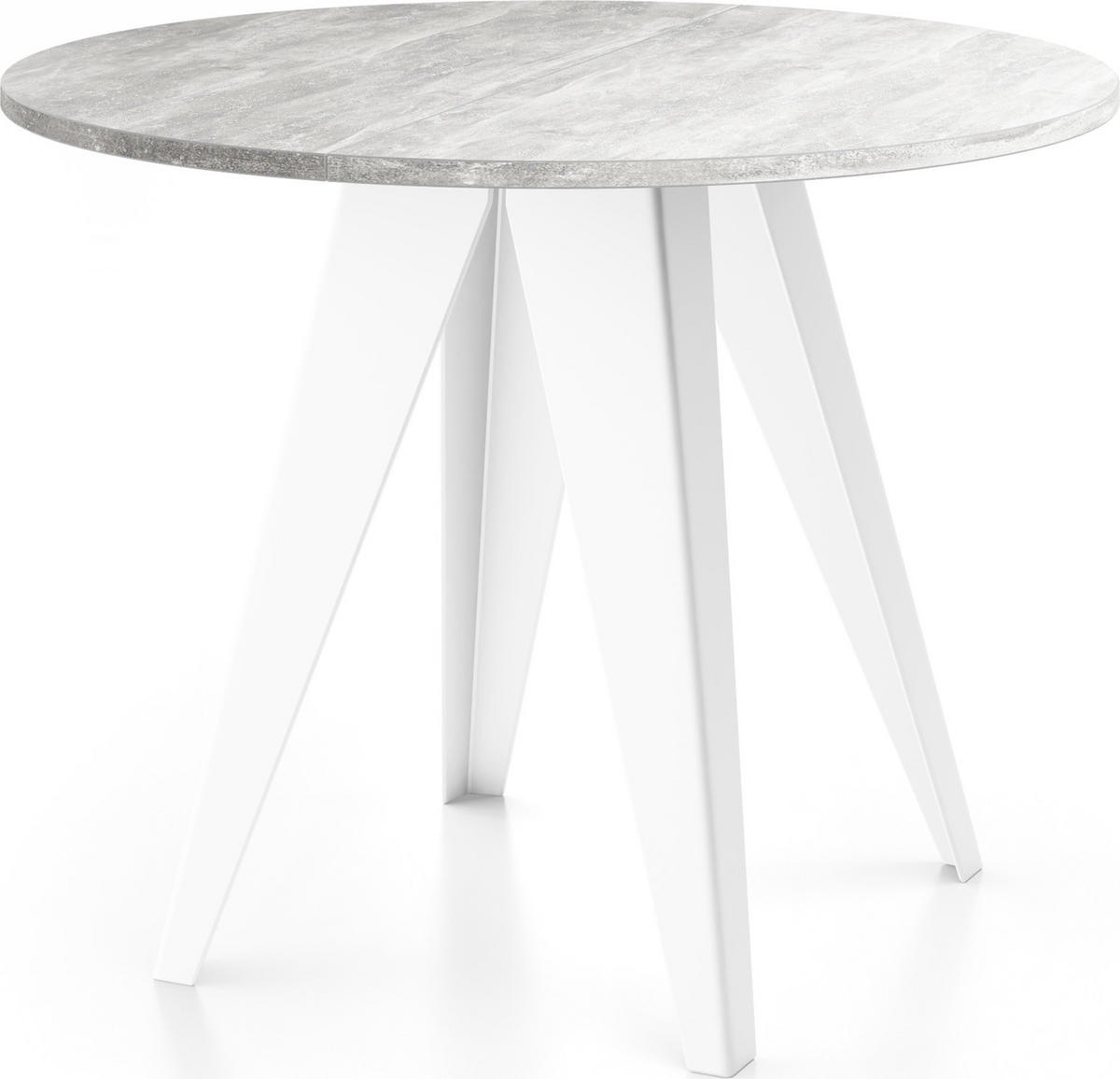 ESSTISCH Griffin runder ausziehbarer, Grauer Beton 90-130/100/76 cm - Hellgrau/Weiß, Holzwerkstoff/Metall (90/90/76cm) - WFL GROUP