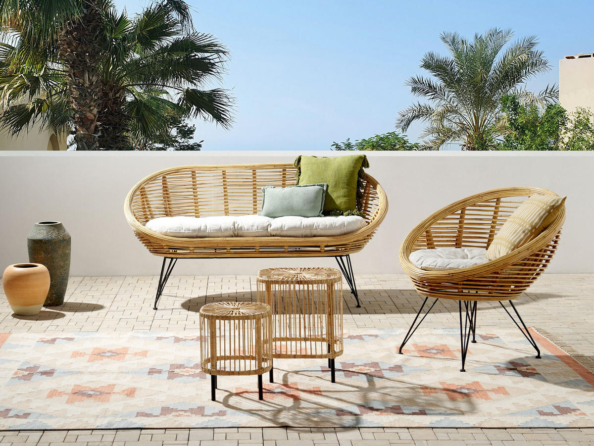 3-SITZER LOUNGE SET Rattan Natürlich Maratea/Cesenatico - Naturfarben, Naturmaterialen - Beliani