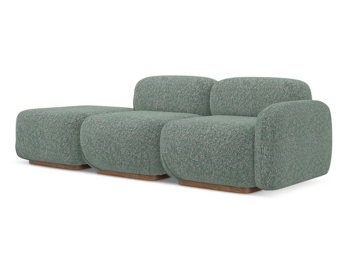 3-SITZER SOFA Links Strukturstoff Stoff Grün - Braun/Hellgrün, Holz/Textil (258/73/95cm) - Makamii