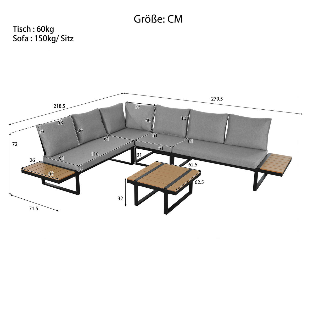 GARTENMÖBEL-SET, 2 Relaxbetten, Eckposition, Kippfunktion bis 55°, Grau - Grau, Textil - FLIEKS