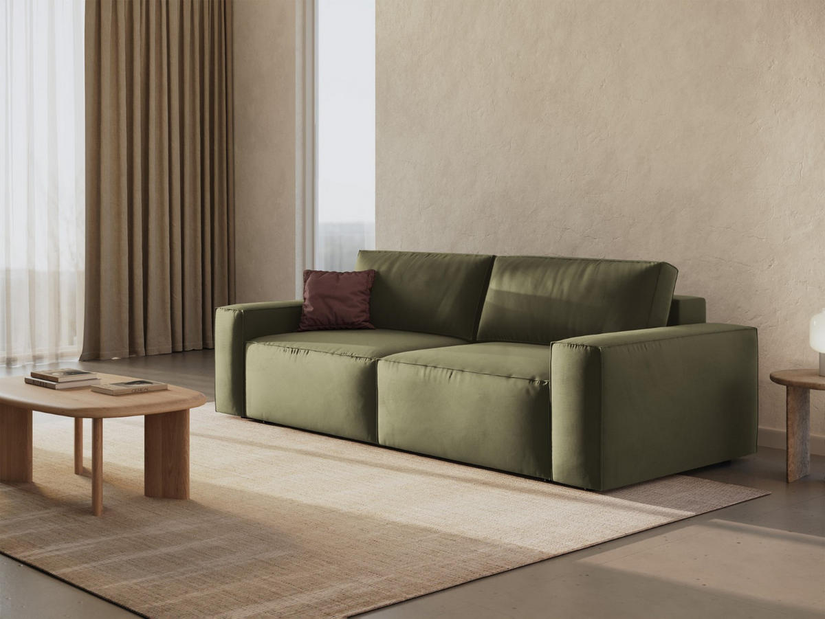 SOFA ausklappbar mit Bettkasten Jodie aus Samt grün 3 Sitzplätze - Grün, Textil (107/86/247cm) - Micadoni