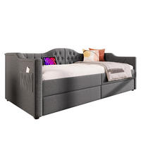 POLSTERBETT 90/200 cm in Grau Leinen mit 2 Schubladen, USB und Type-C - Hellgrau, Holzwerkstoff/Textil (90/200cm) - WISHDOR