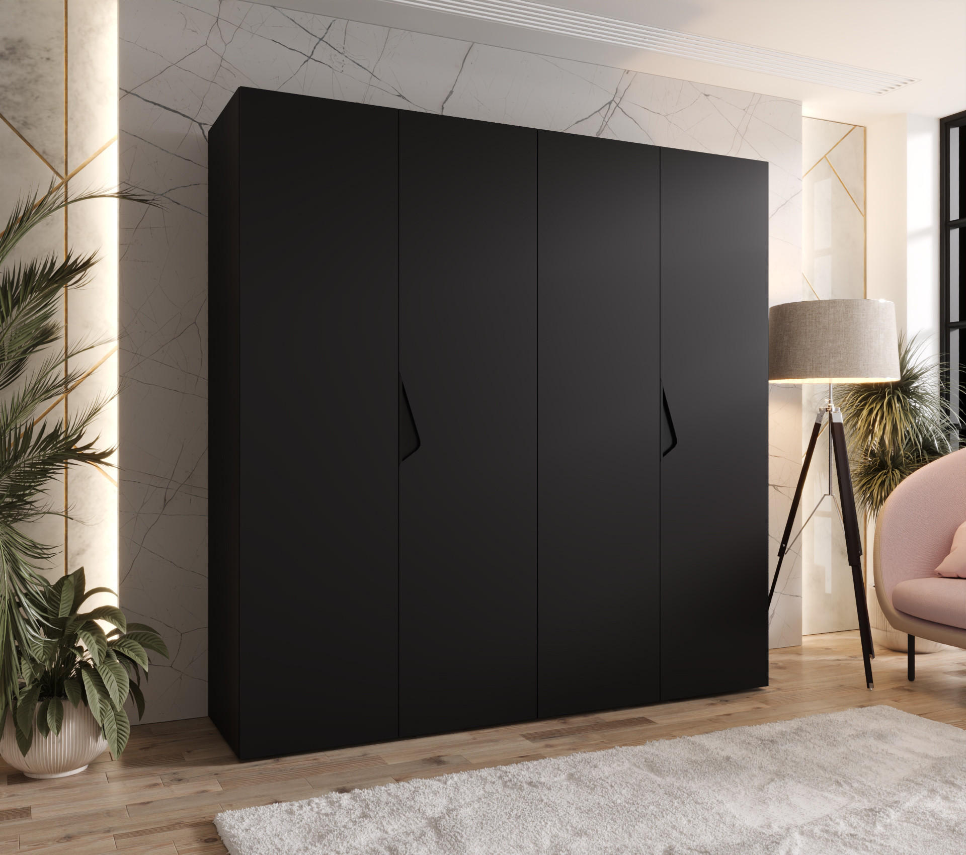 DREHTÜRENSCHRANK 202/200/52 4-türig - Schwarz, Holz/Metall (200/202/52cm) - Abiks Möbel