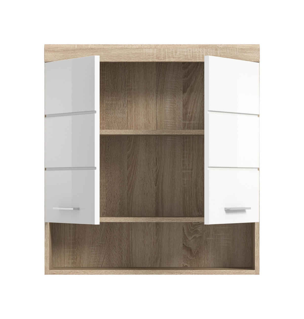 HÄNGESCHRANK Lambada Bad in Sonoma Eiche hell und weiß hochglanz B/H/T: 74x79x24 cm - Eichefarben, Holz (74/79/24cm)