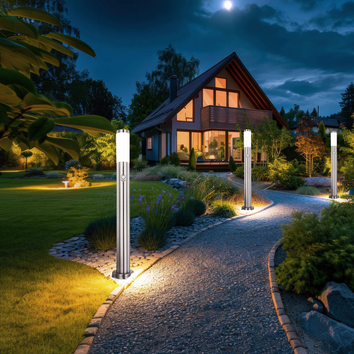 LED STEHLEUCHTE Silber mit Bewegungsmelder - Silberfarben, Metall (7.6/11/80cm) - Globo Lighting