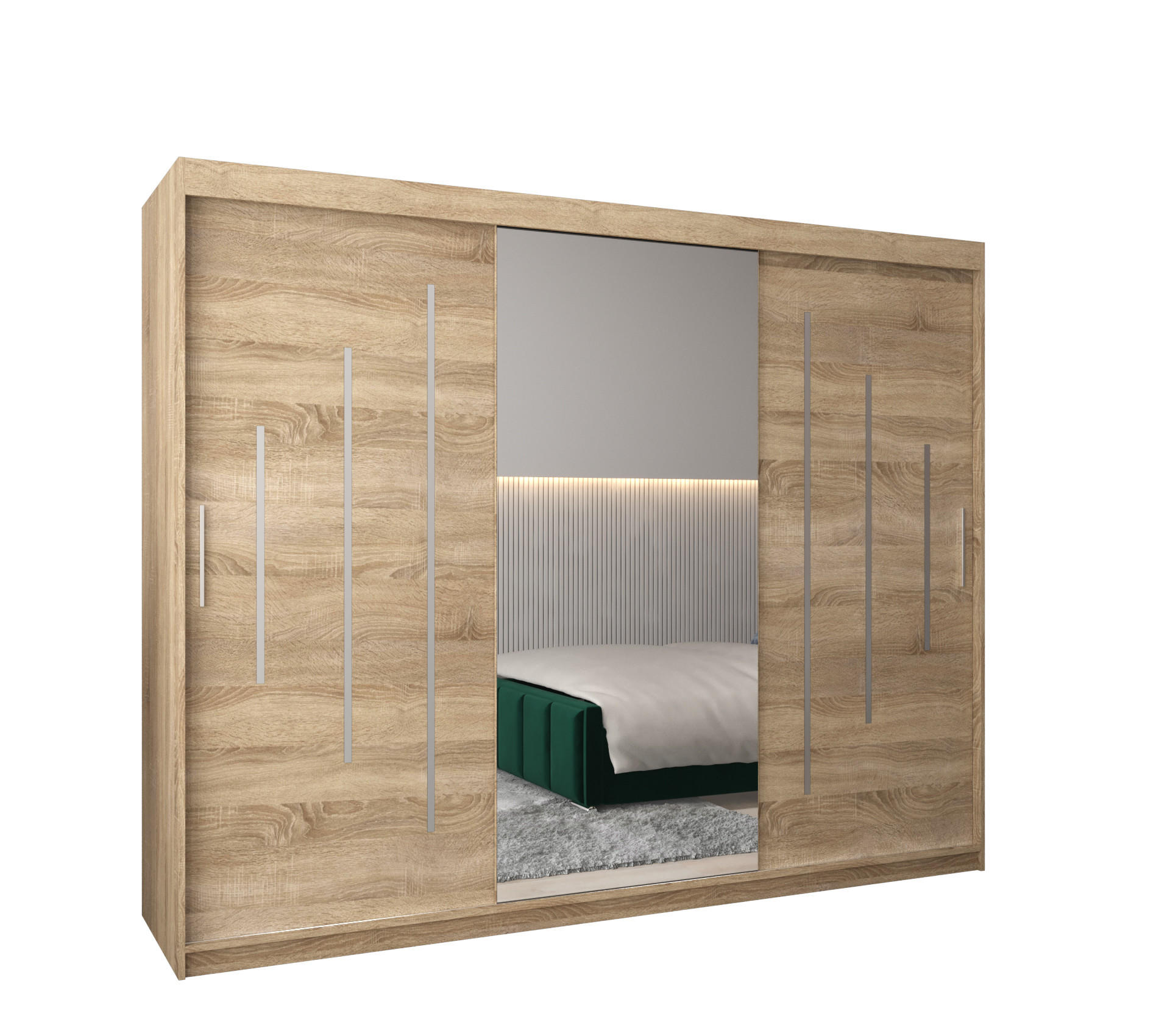 SCHWEBETÜRENSCHRANK 200/250/62 3-türig - Silberfarben/Sonoma Eiche, Holz/Kunststoff (250/200/62cm) - Abiks Möbel