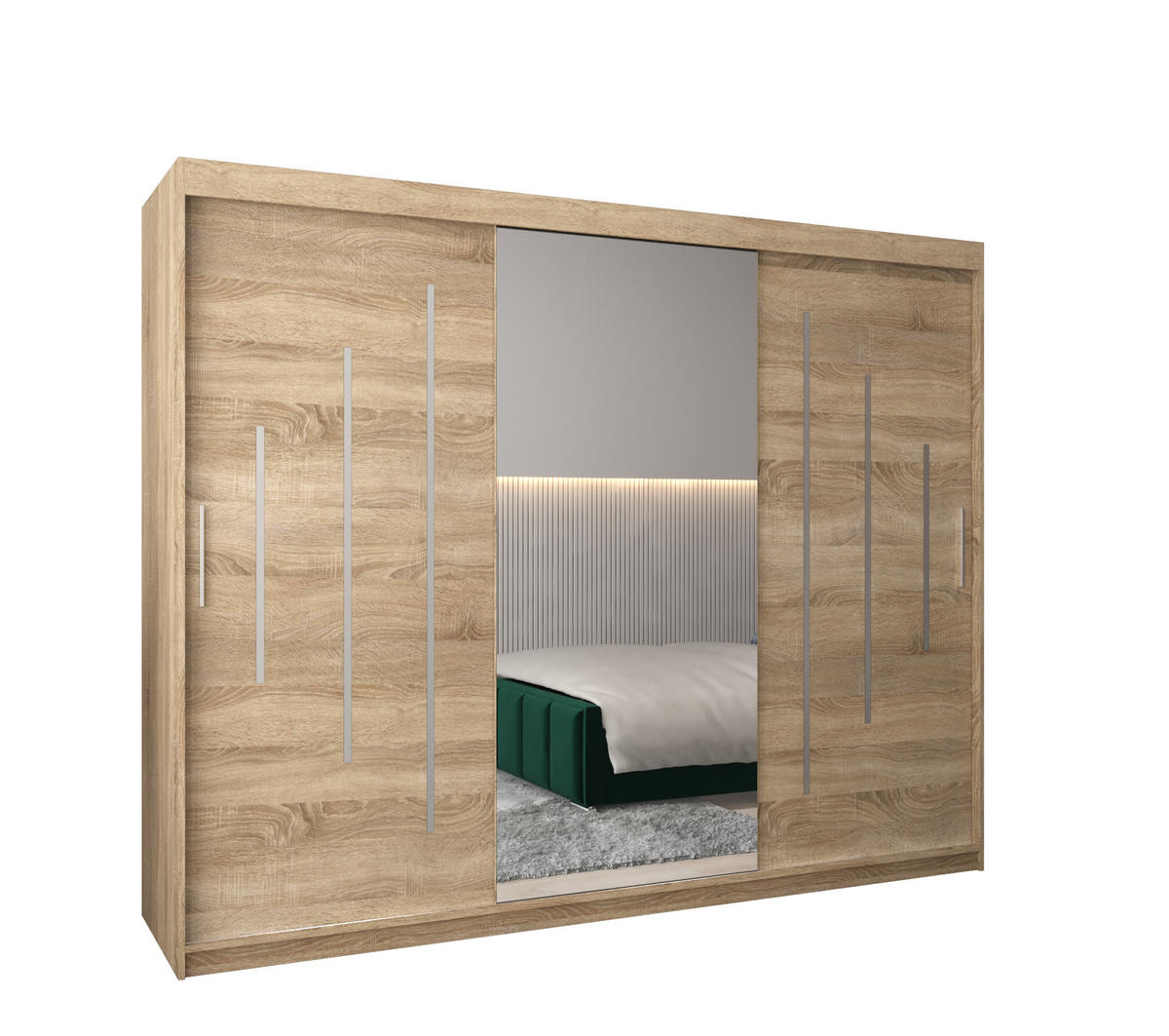 SCHWEBETÜRENSCHRANK 200/250/62 3-türig - Silberfarben/Sonoma Eiche, Holz/Kunststoff (250/200/62cm) - Abiks Möbel