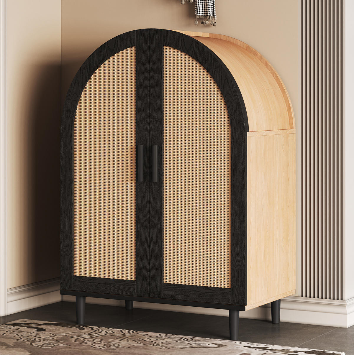 SCHUHSCHRANK 70/100/40 cm Natur/Schwarz aus MDF und Holzwerkstoff mit Rattantüren - Naturfarben, Holzwerkstoff (70/40/100cm) - OKMYHOME