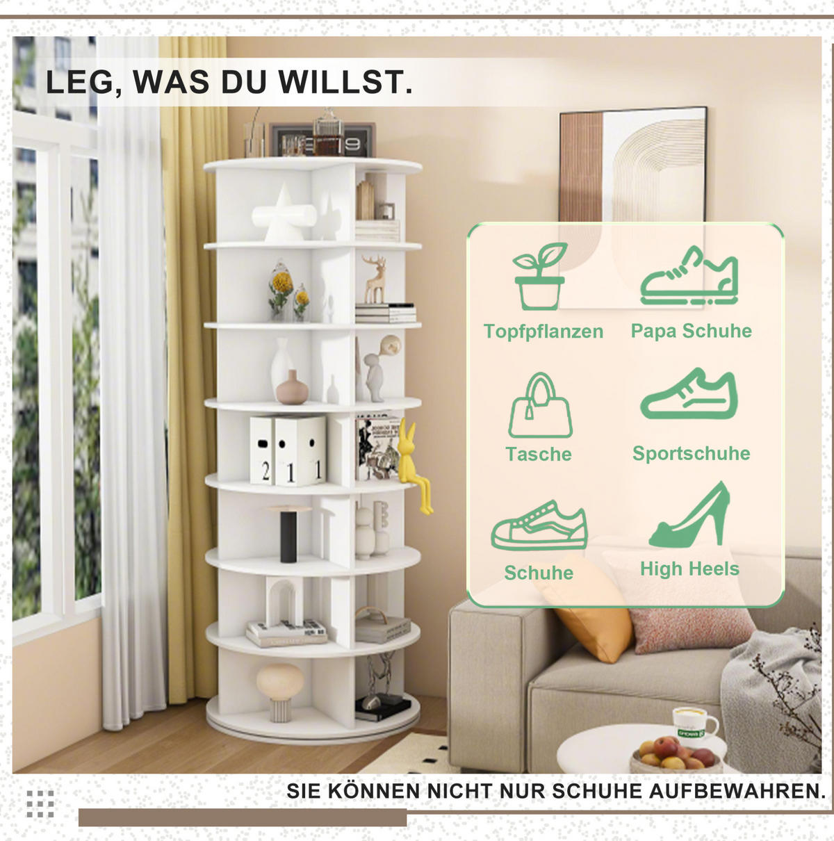 SCHUHREGAL aus PVC 60x60x161 cm Weiß mit 360° Drehfunktion und 7 Ebenen für bis zu 28 Paar Schuhe - Weiß, Kunststoff (60/161/60cm) - Modfu