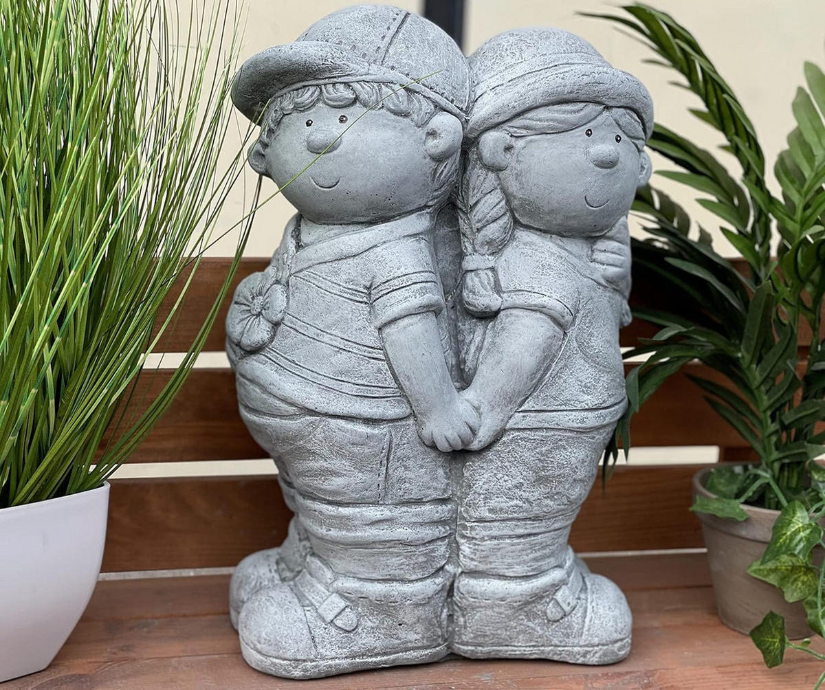 STEINFIGUR Junge und Mädchen frostfest Steinguss - Grau, Stein (24/42/14cm) - stoneandstyle