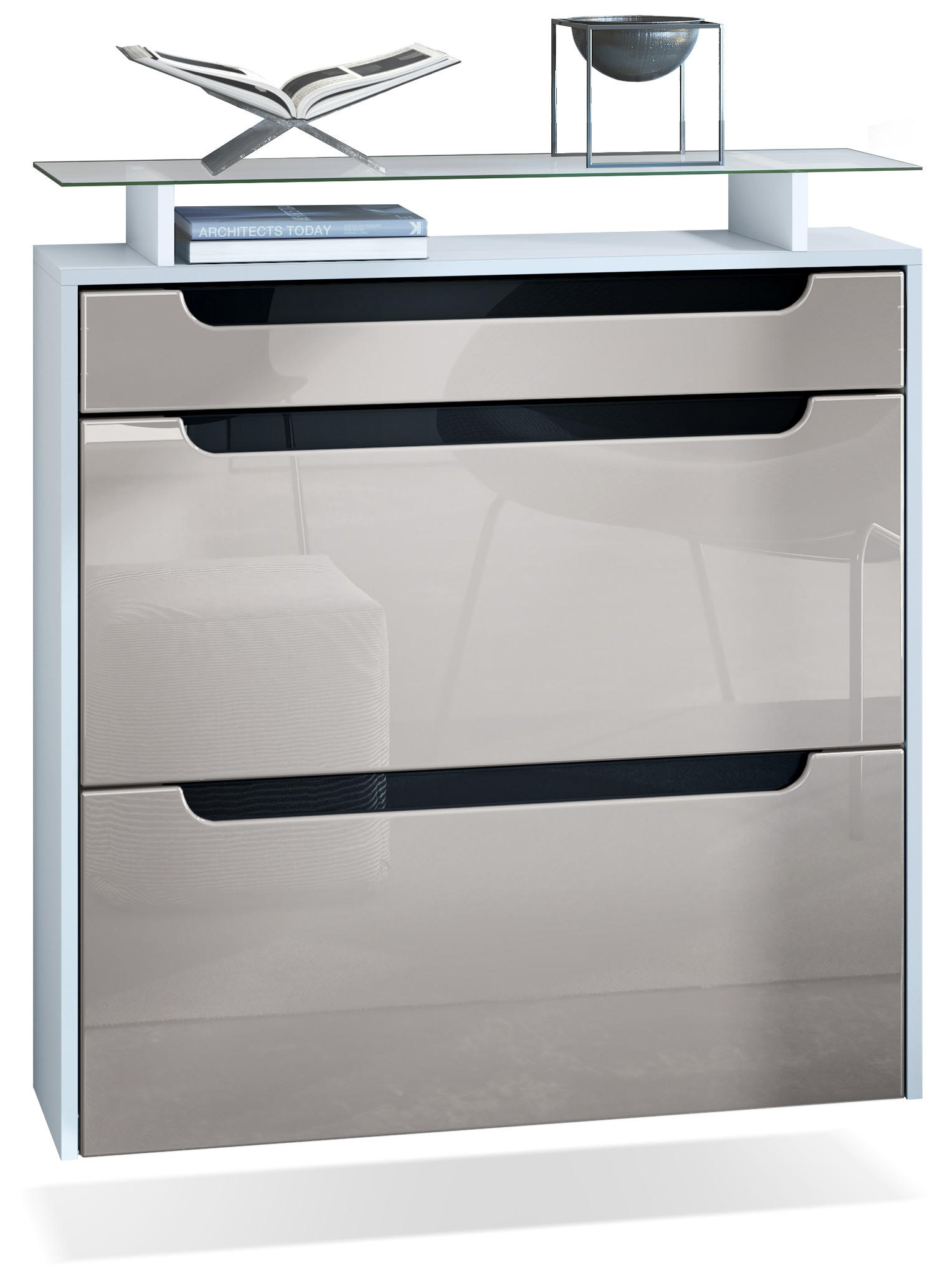 Vladon Schuhschrank Sand, Schwarz 89x96x23 cm
