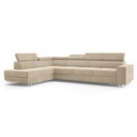 ECKSOFA HESTION Creme Velours-Stoff mit Schlaffunktion - Creme, Holz (332/190cm) - MASSENO