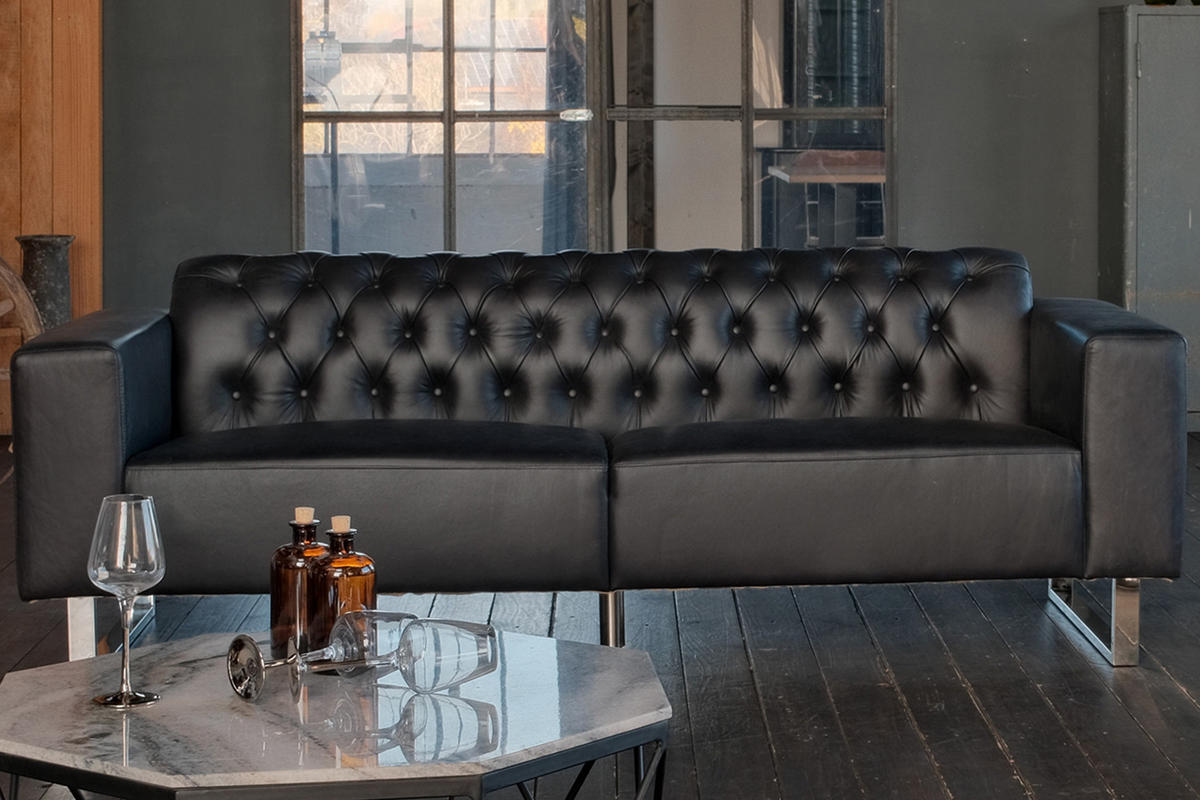 LEDERSOFA NILO Schwarz Leder - Schwarz, Leder (219/77/86cm) - KAWOLA