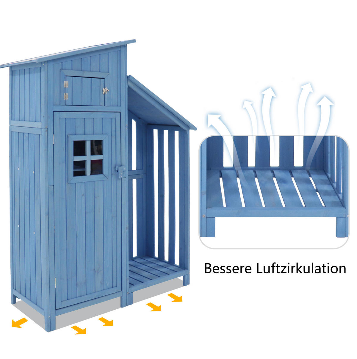 GARTENSCHRANK aus Massivholz 124x46x174cm Blau mit 2 Regalen - Blau, Holz (46/174/124cm) - Modfu