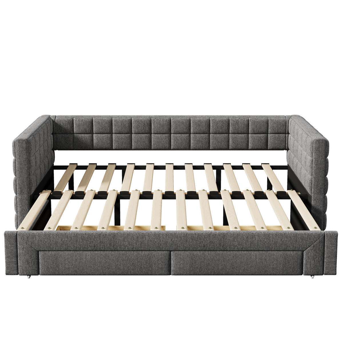 TAGESBETT 90/200 cm aus Samt mit Ausziehfunktion, quadratischer Rückenlehne und 2 Schubladen, Grau - Grau, Textil (90/200cm) - Redom