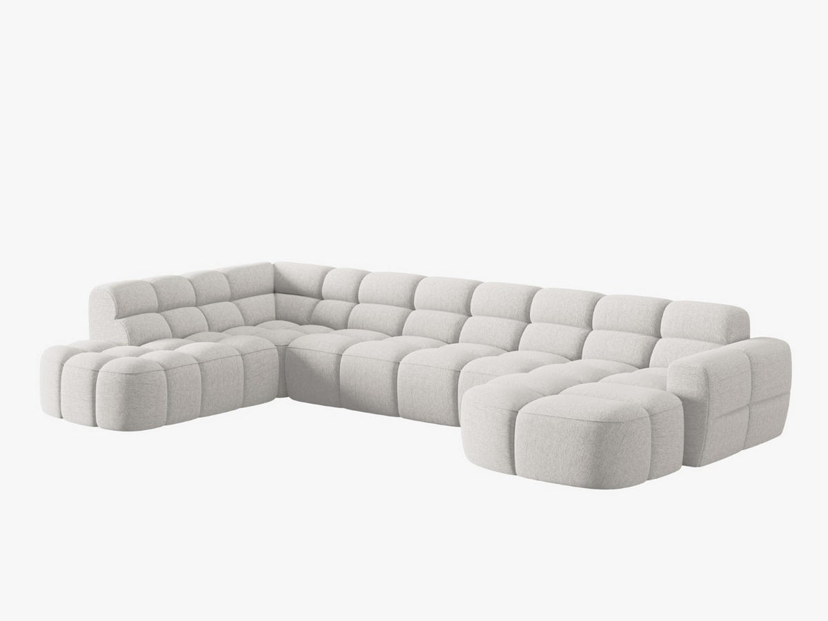 PANORAMASOFA links Lisa aus strukturiertem Stoff hellgrau 7 Sitzplätze - Hellgrau, Textil (234/77/387cm) - Micadoni