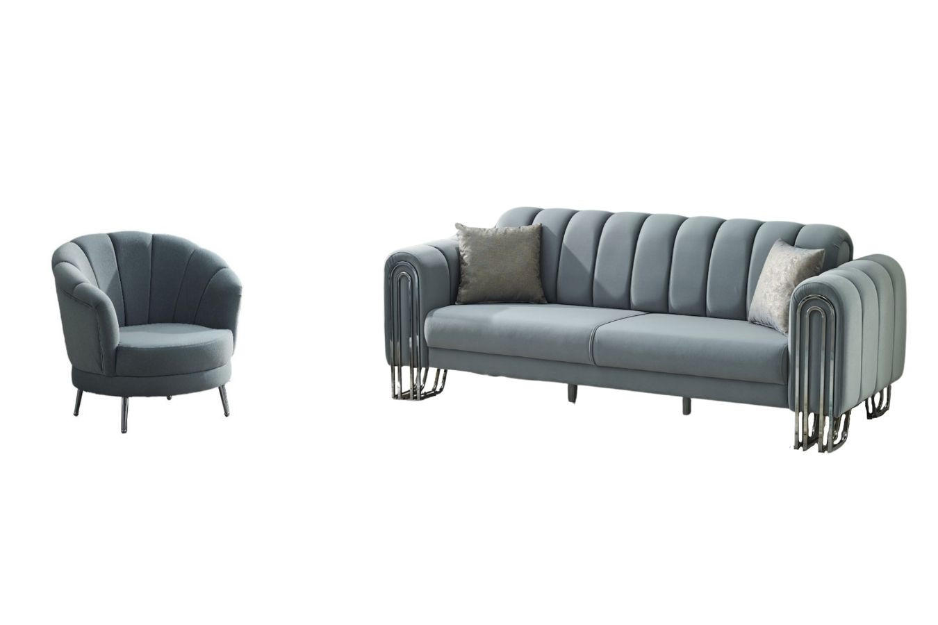 SITZGARNITUR Bloom Hellgrau Stellvariante:2+1 - Grau, Holz (175/85/90cm) - Villa Möbel