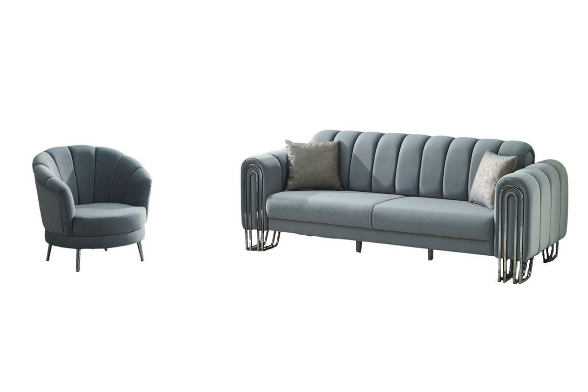 SITZGARNITUR Bloom Hellgrau Stellvariante:2+1 - Grau, Holz (175/85/90cm) - Villa Möbel