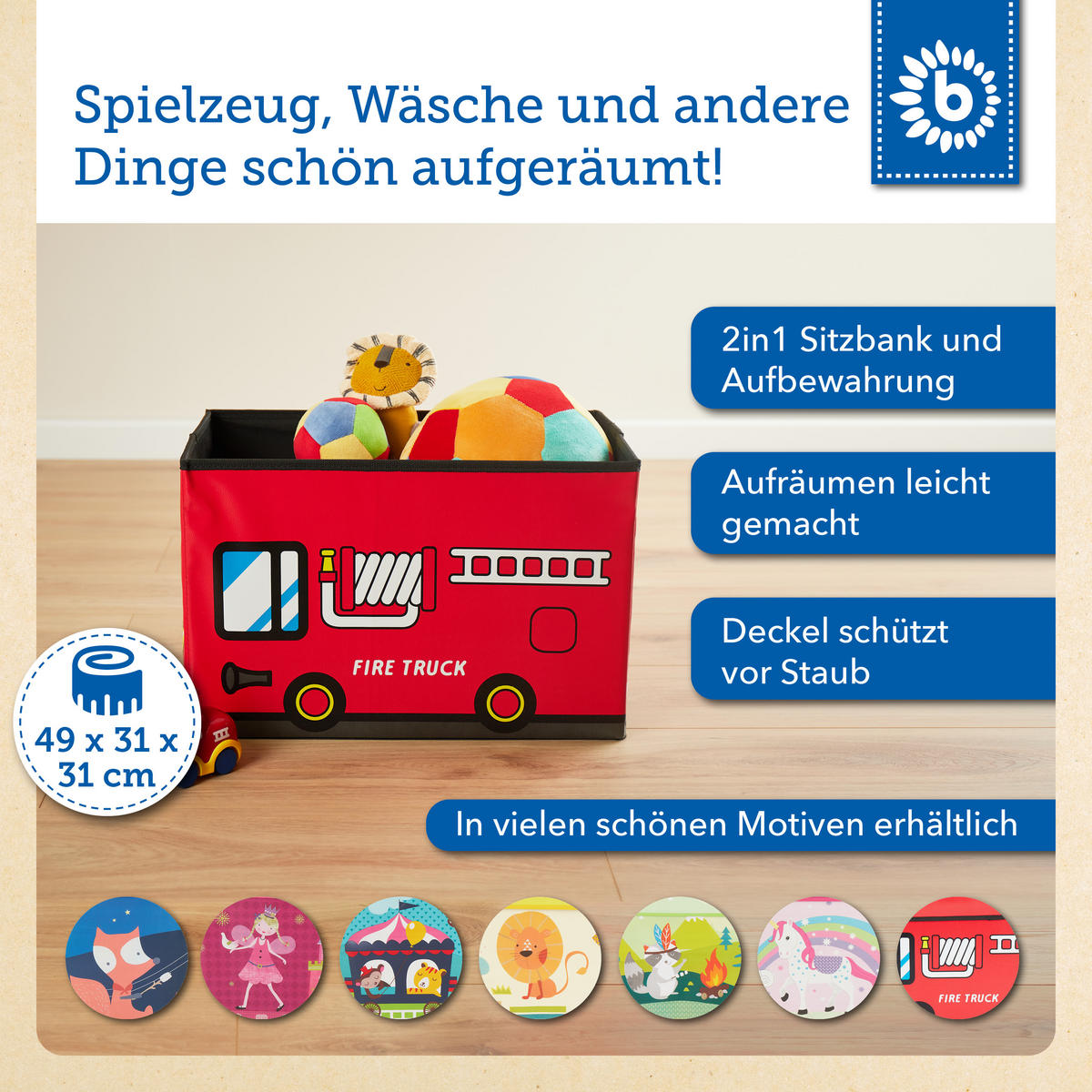 AUFBEWAHRUNGSBOX mit Deckel Kinder Feuer - Rot, Kunststoff (31/49cm) - Bieco Spielwaren