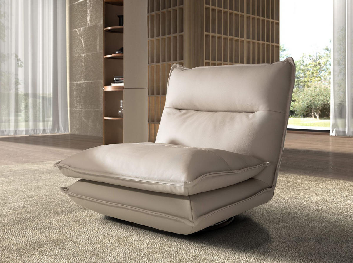 DREHSESSEL aus taupegrauem Leder - Taupe/Graubraun, Leder/Metall (88/93/93cm) - ANGEL CERDA