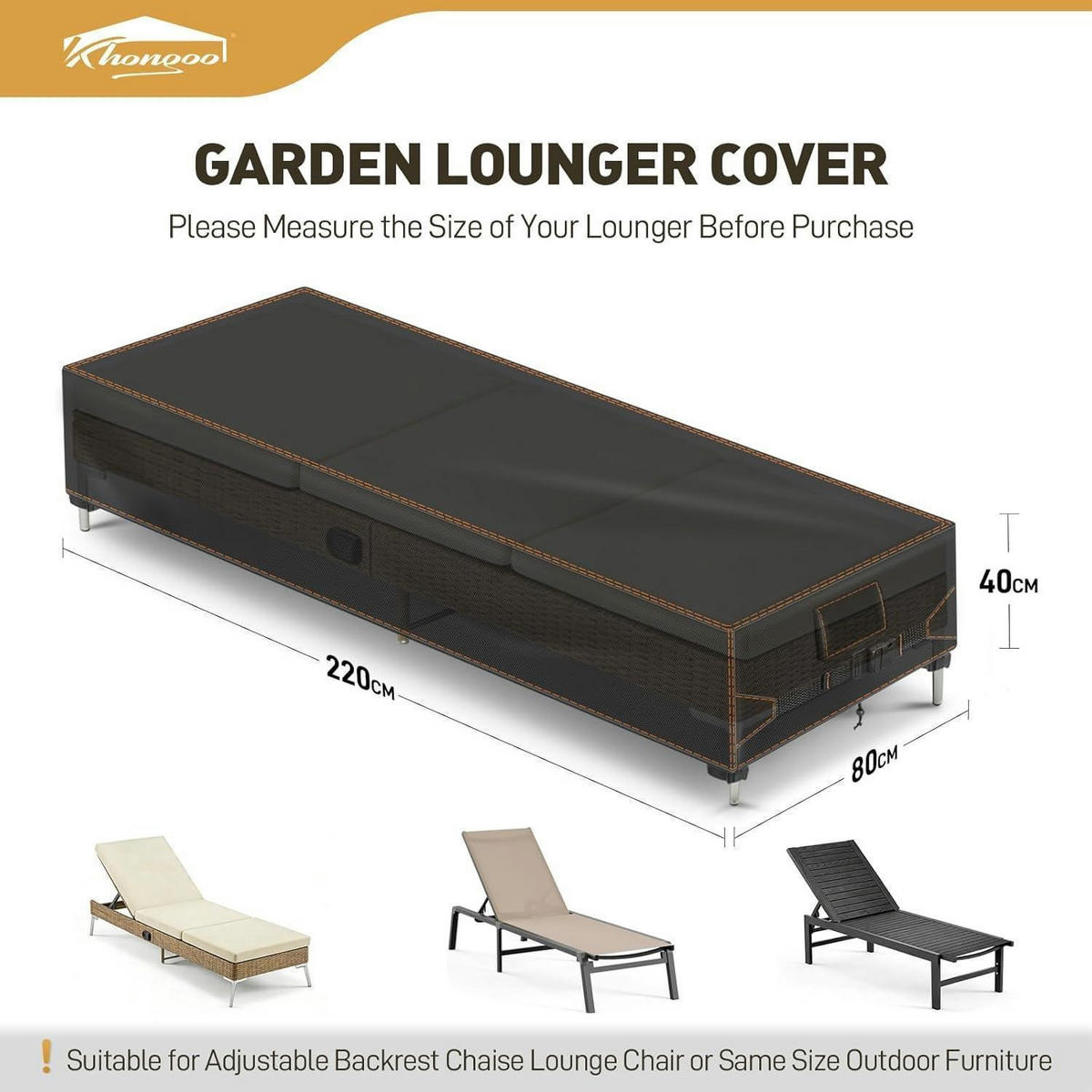 GARTENLIEGE Abdeckung Schwarz 220 x 80 x 40 cm - Schwarz, Textil (80/40/220cm)