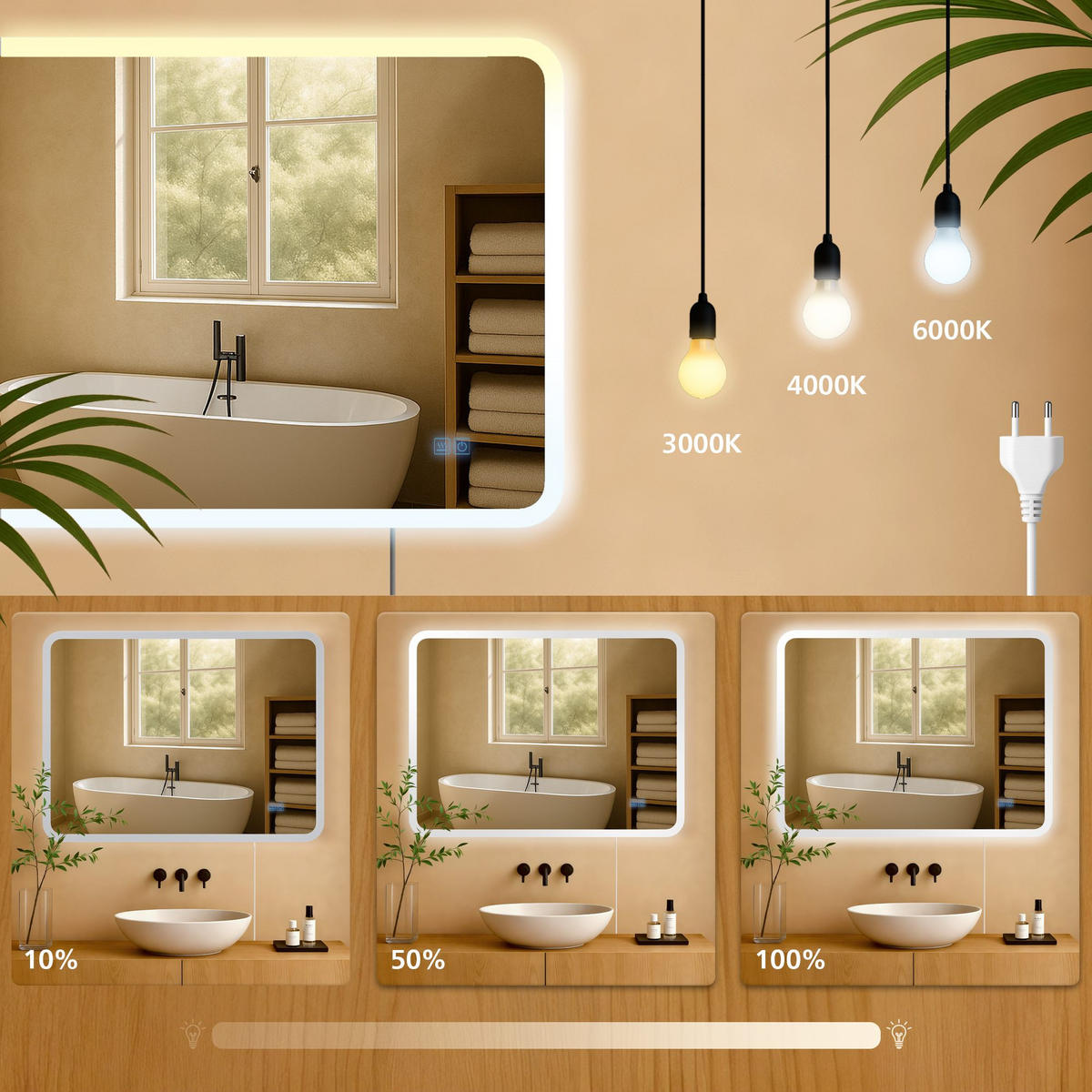 BADSPIEGEL Wien 60x80 ohne Bluetooth 80x3,5x60cm Glas Klarglas Badezimmerspiegel - Klar, Glas (80/60/3.5cm) - DELUKE
