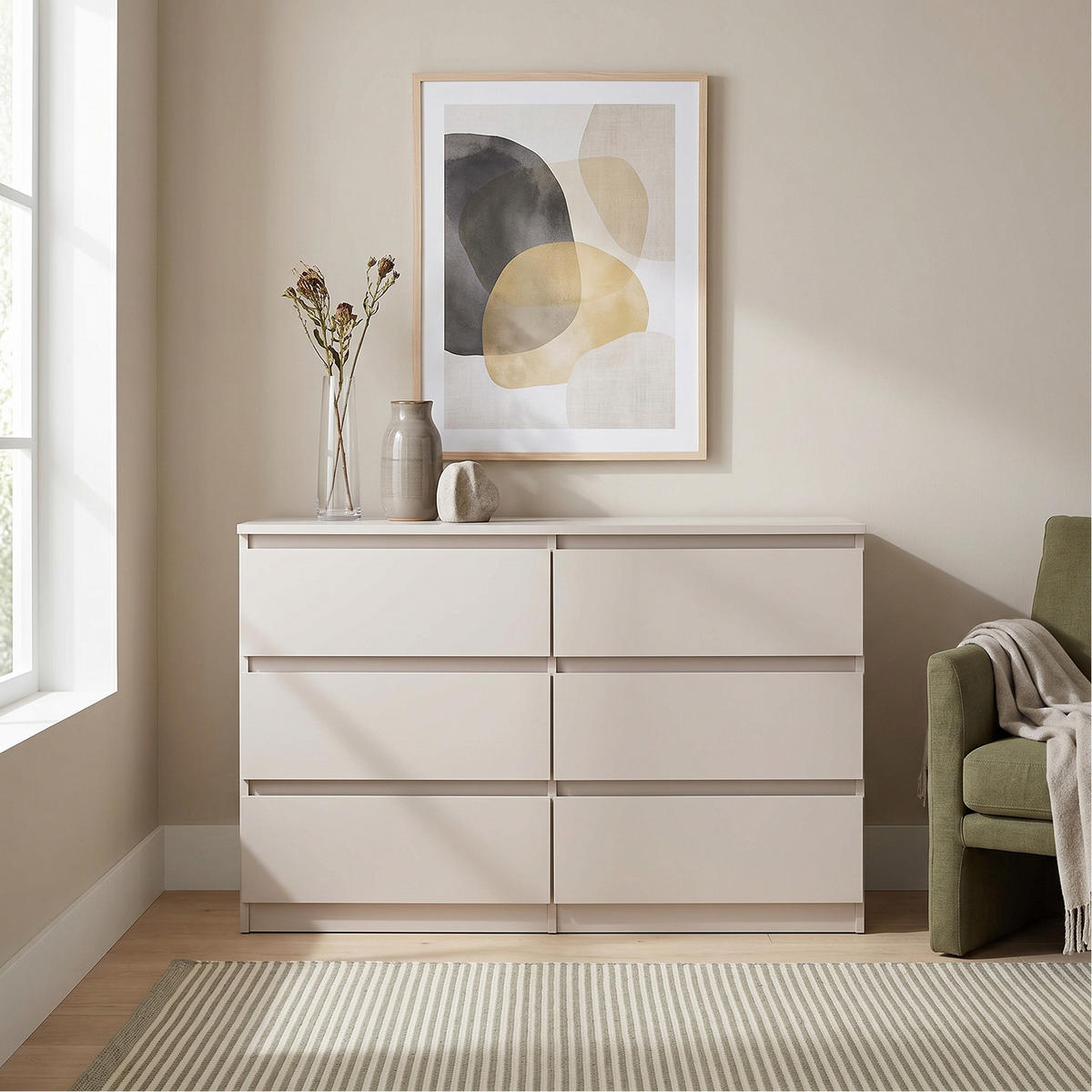 KOMMODE NUDO 138,5/78,5/39cm mit 6 Schubladen Türen Kaschmir - Kaschmir, Holzwerkstoff (138.5/78.5/39cm) - MASSENO