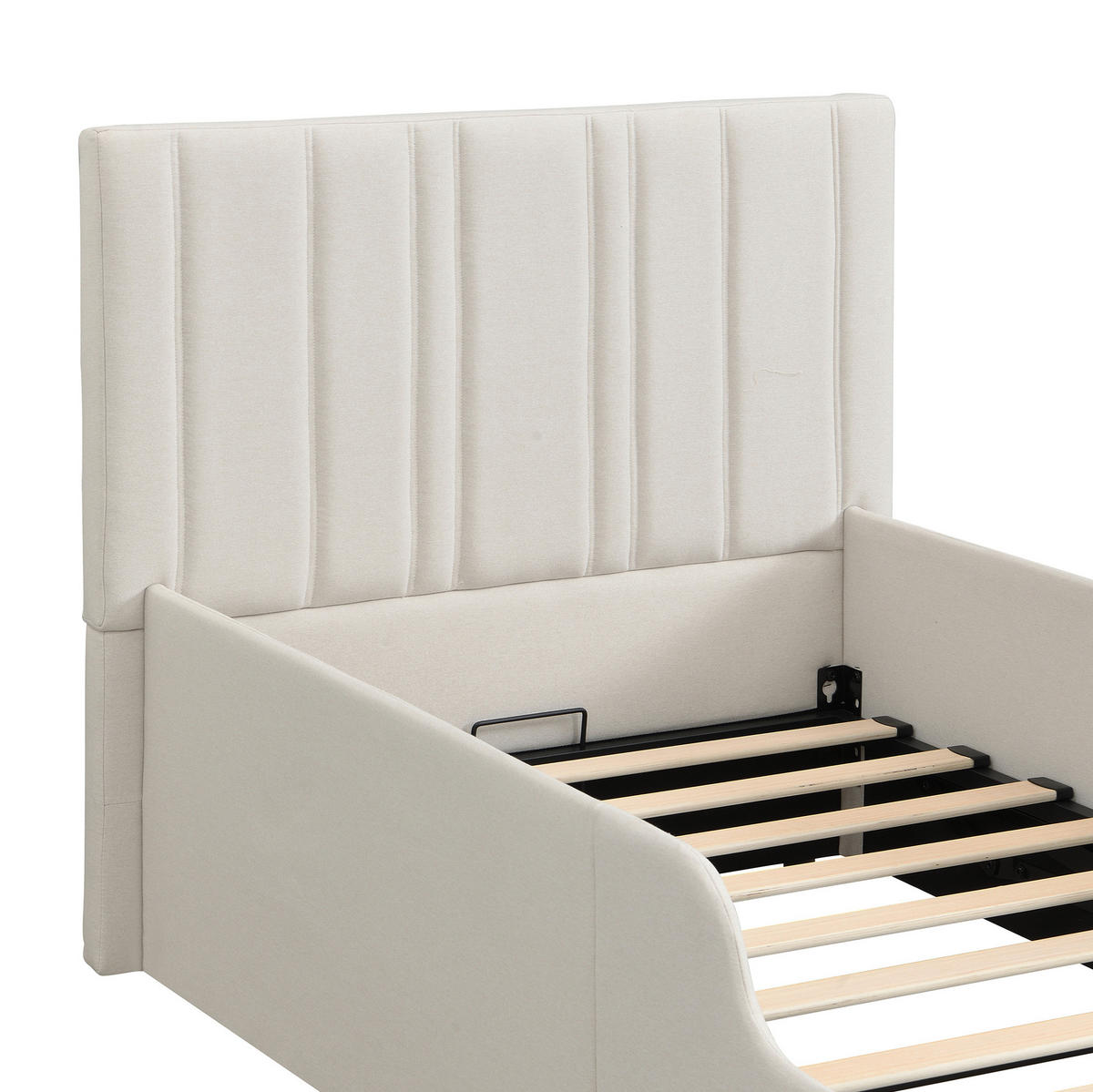 POLSTERBETT 90/200 cm Beige aus Leinenstoff mit Bettkasten - Beige, Textil (90/200cm) - OKMYHOME