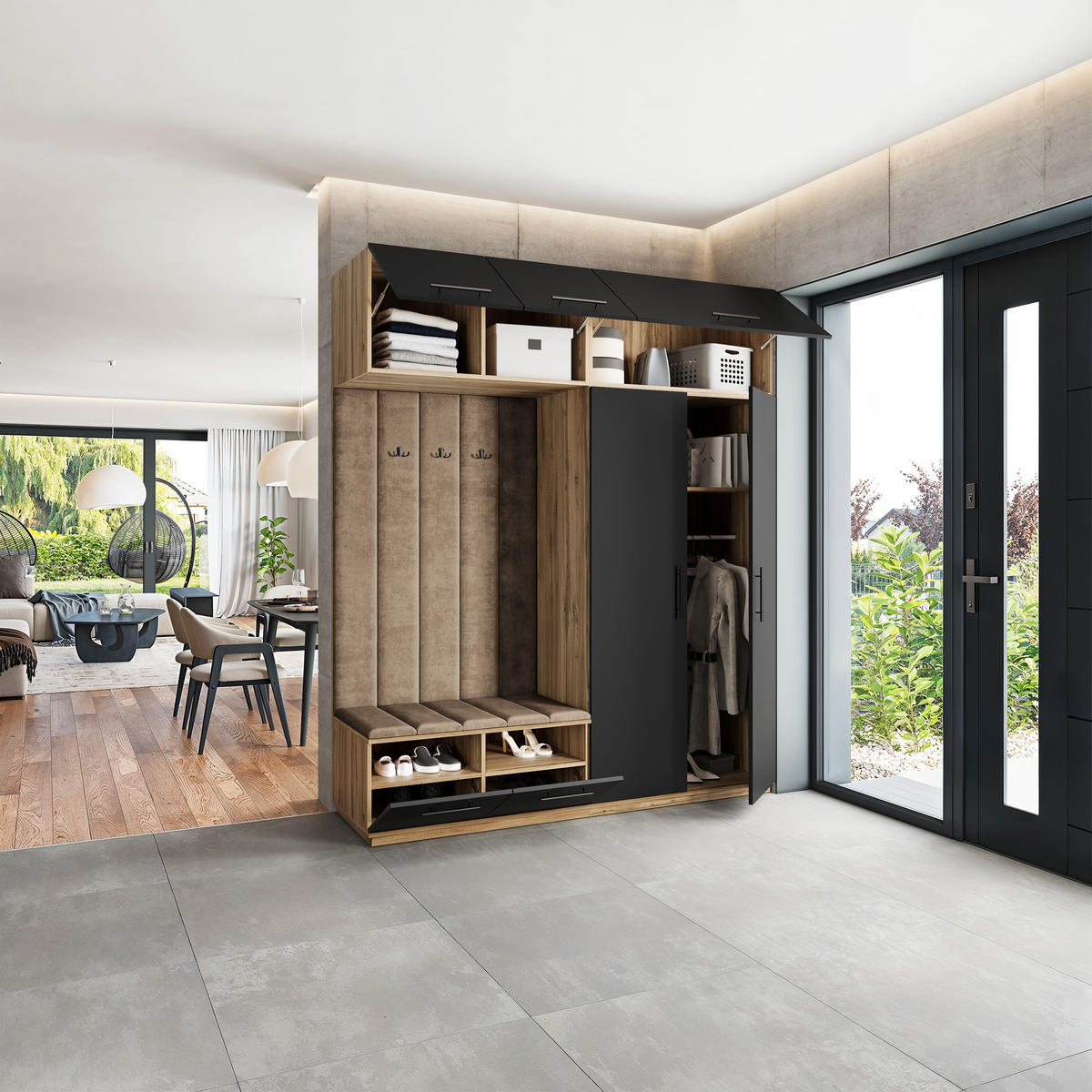 GARDEROBENSCHRANK REMA 200/240/60 cm Modern Garderobe-Set Eiche Wotan - Beige/Eiche Wotan, Holzwerkstoff (200/240/60cm) - MASSENO