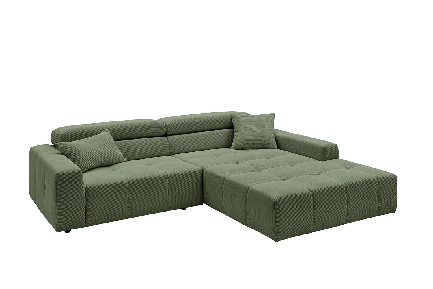 ECKSOFA RENO Grün Cord - Schwarz/Grün, Kunststoff/Textil (258/217cm) - KAWOLA