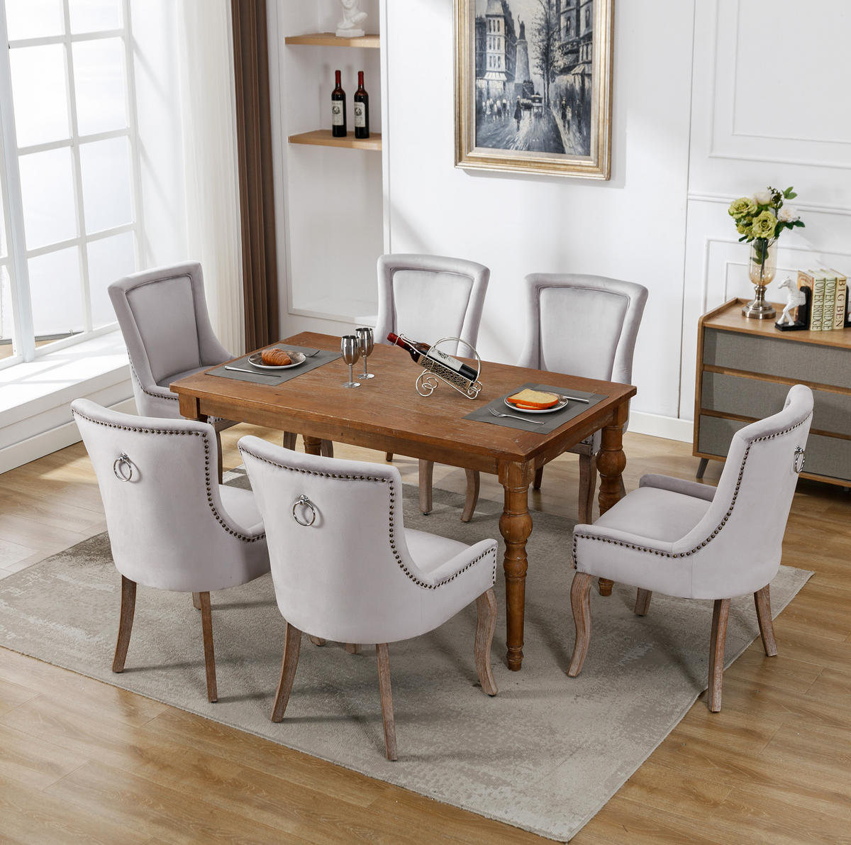 ESSZIMMERSTUHL gepolstert Samt Grau Massivholz 6er-Set - Grau, Holz (61/91/55.2cm) - Meubliv