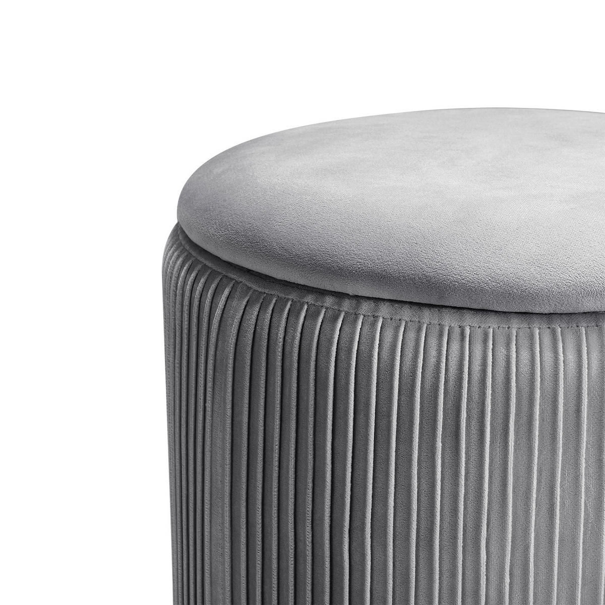 POLSTERHOCKER 38/38/38 cm Zylinder Stauraum Zierfalten Flanell Grau - Grau, Holzwerkstoff/Textil (38/38/38cm) - Livingandhome