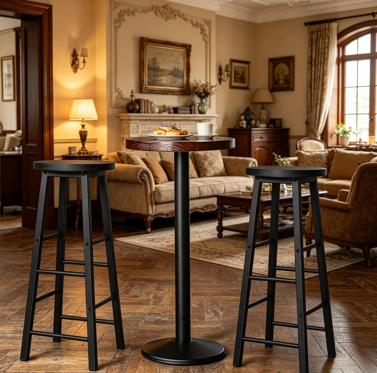 BARHOCKER Set 2 mit Fußstütze Schwarz Metall - Schwarz, Metall (30/71/30cm) - MIVRAY