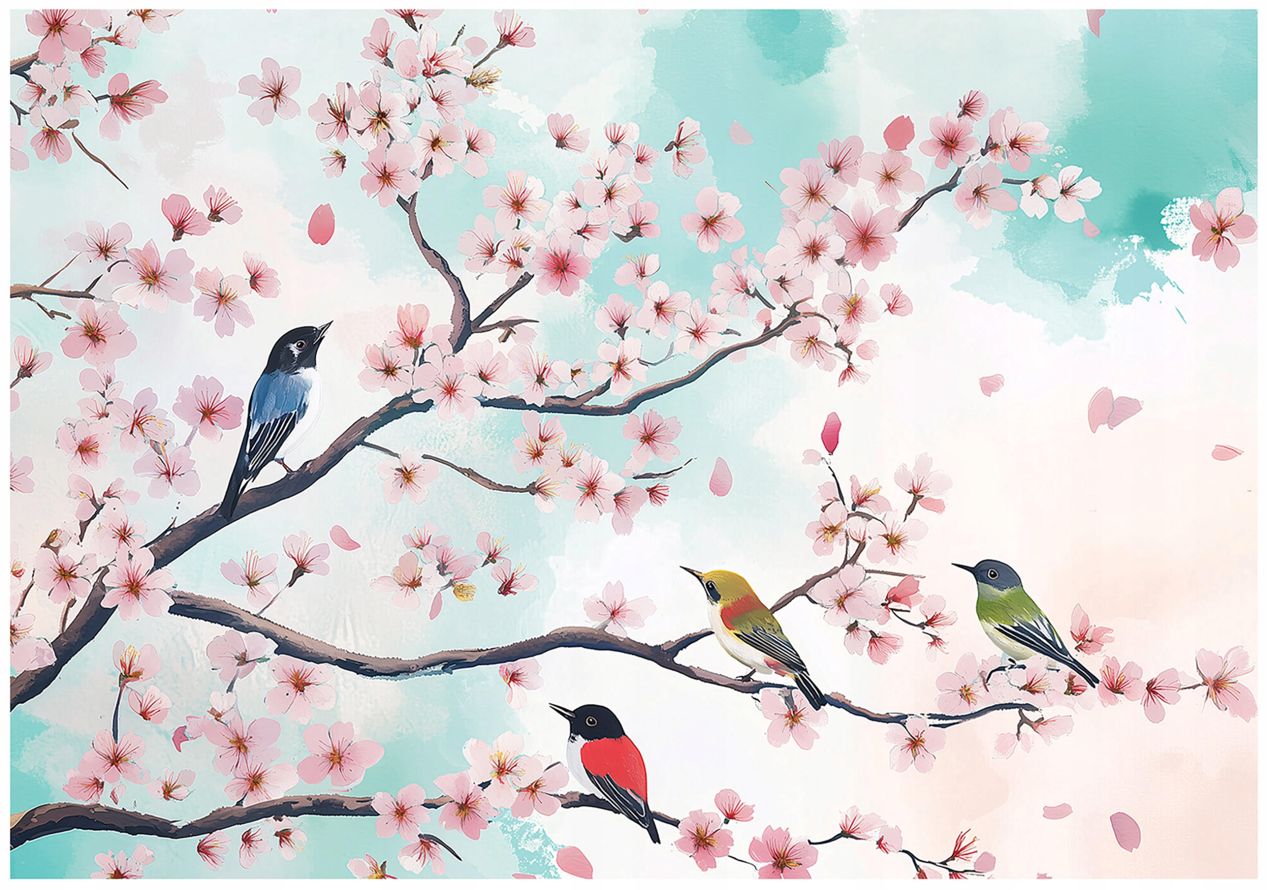 FOTOTAPETE Vögel Blumen Wohnzimmer Vlies Tapete 400x280 - Multicolor, Papier (400/280cm) - Wallarena
