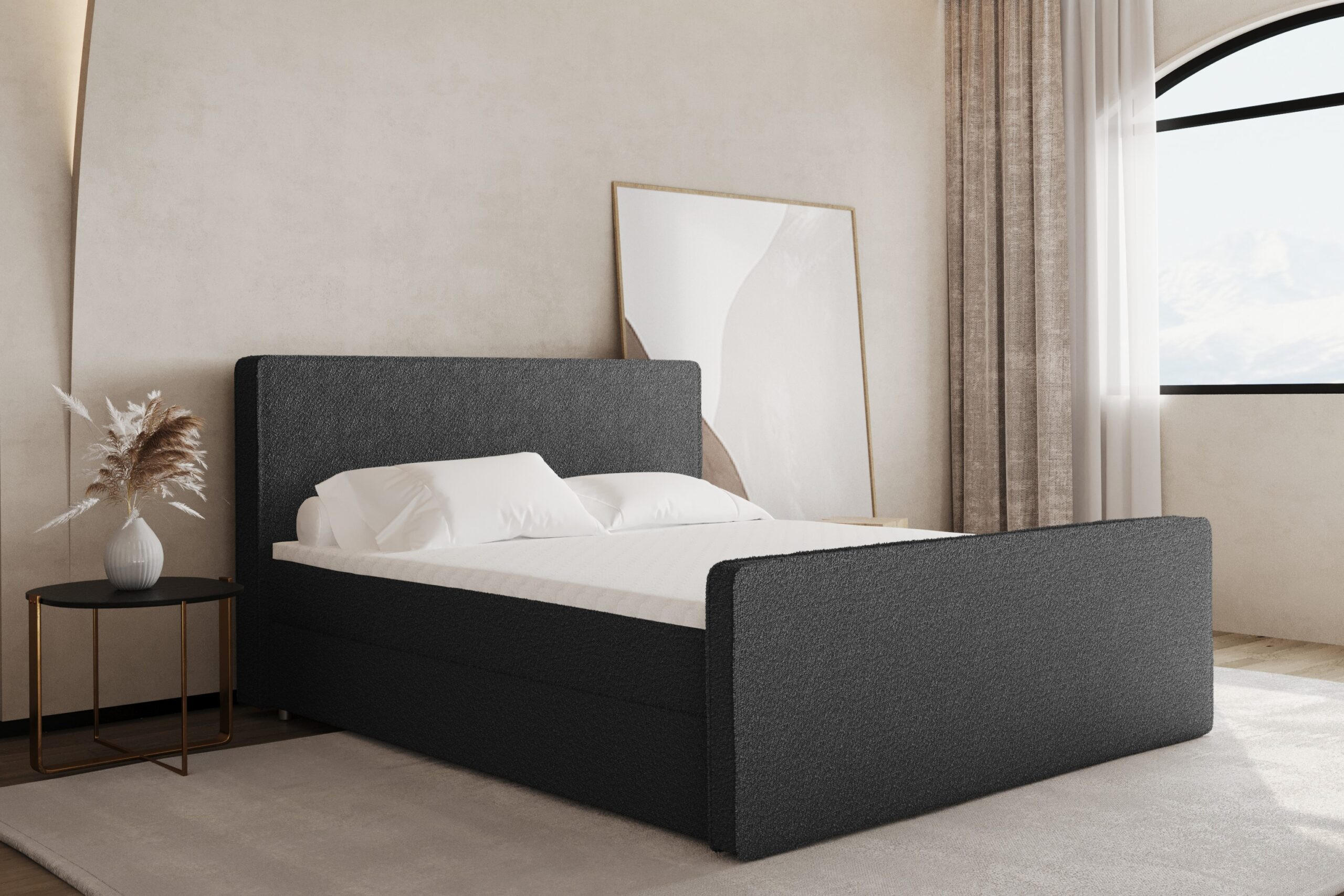BOXBETT mit Bettkasten Matratze Topper LAGUNE Stoff Loop Graphit 120x200 cm H2-Pocket - Graphitfarben, Holz/Holzwerkstoff (120/200cm) - Kaiser Möbel