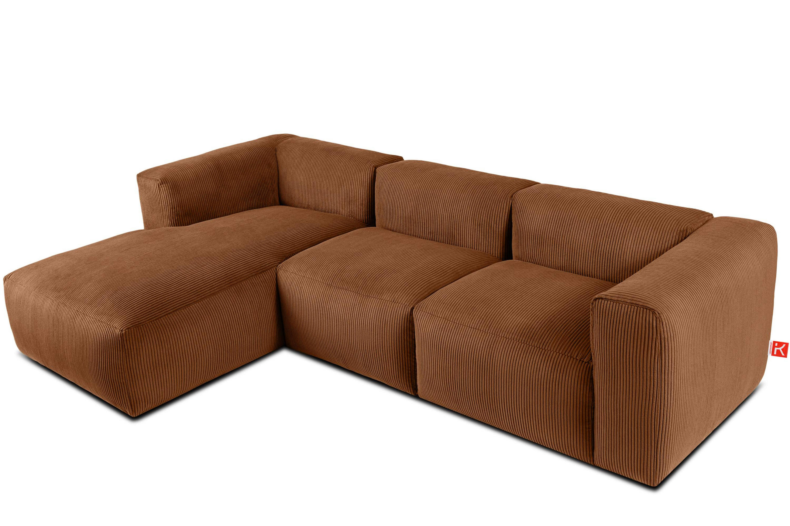 ECKMODULSOFA-LINKS BUFFO mit extrem weicher und bequemer Sitzfläche, Kordstoff, ore - Orange, Textil (297/180cm) - KONSIMO®
