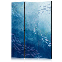 PARAVENT Einseitig Bedruckter 3-tlg 135x172 cm Fischschwarm Natur - Blau, Holz/Textil (135/172/3cm) - Muralo