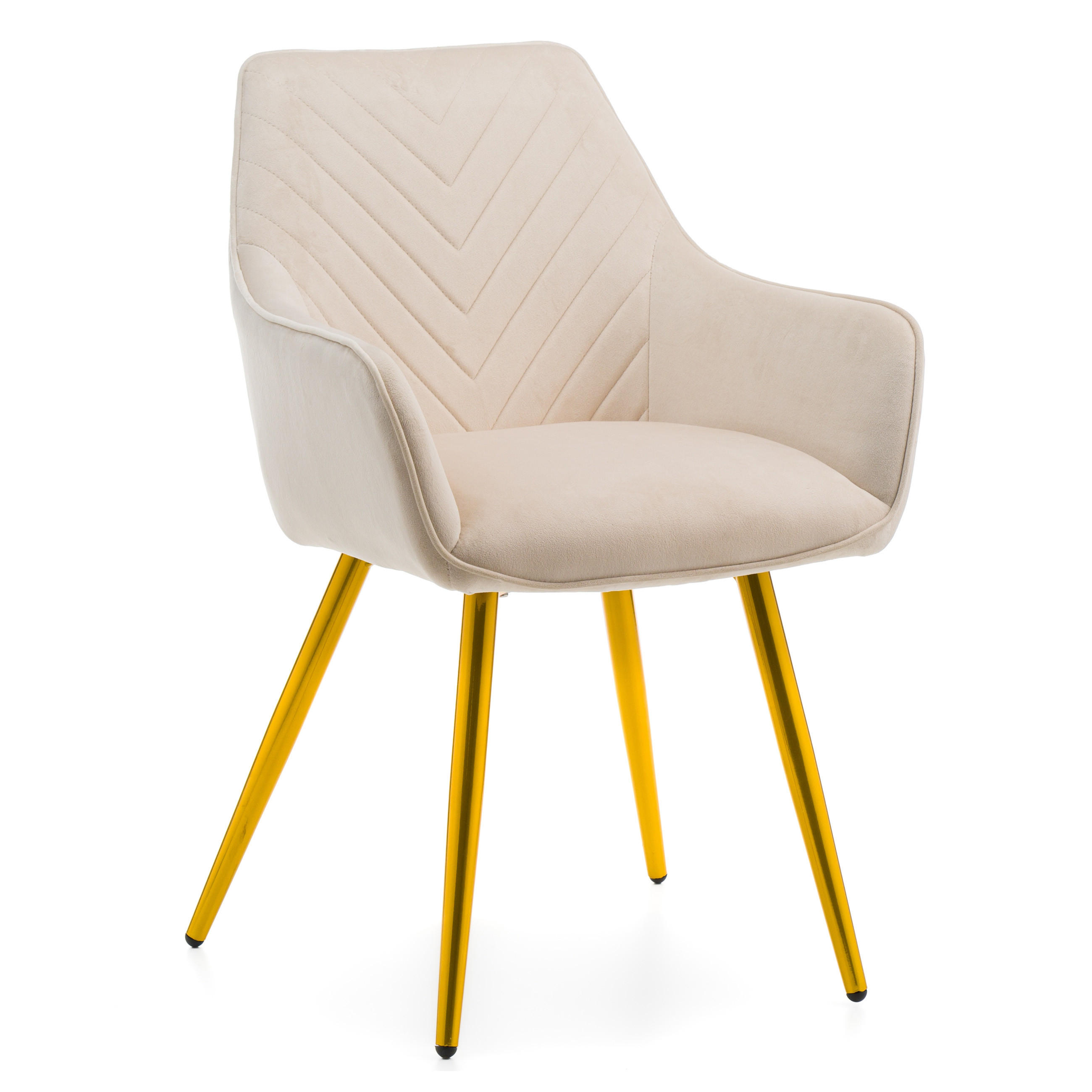 STUHL VASTO gepolstert mit Steppung - beige goldene Beine - Samt Velours - Ecru/Beige, Textil/Metall (58/87/60cm) - NEW HOME