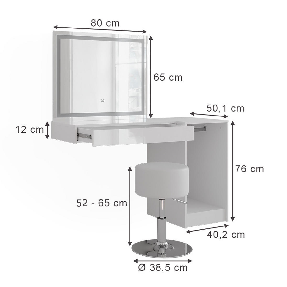 SCHMINKTISCH Sherry Weiß/Weiß Hochglanz 120 cm 4 Teile - Weiß Hochglanz, Holzwerkstoff (120/76/50.1cm) - Vicco
