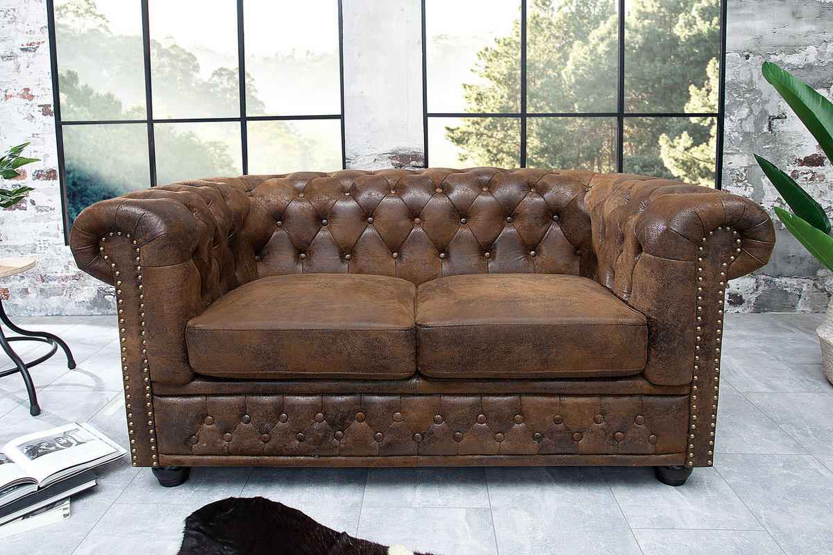 2-SITZER SOFA CHESTERFIELD Microfaser Braun 150 cm - Dunkelbraun/Braun, Holz/Textil (150/73/85cm) - riess-ambiente