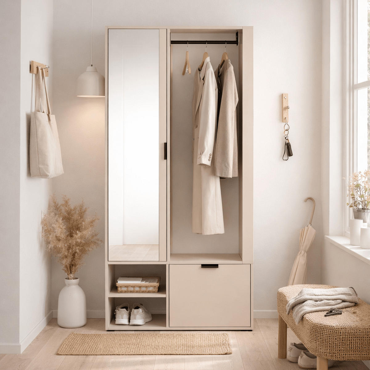 GARDEROBE Milo Uni 100 x 189,4 x 33 cm Kaschmir - Kaschmir, Holzwerkstoff/Metall (100/189.4/33cm) - Koseto