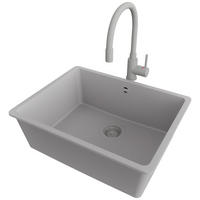 UNTERBAUSPÜLE GRANIT Venedig Easy, 2-er set Grau 56/44 cm 1 Becken + Küchenarmatur 38/14 cm + Ablauf-Set ab 60er Unterschrank - Grau, Kunststoff (56/20/44cm) - Primagran