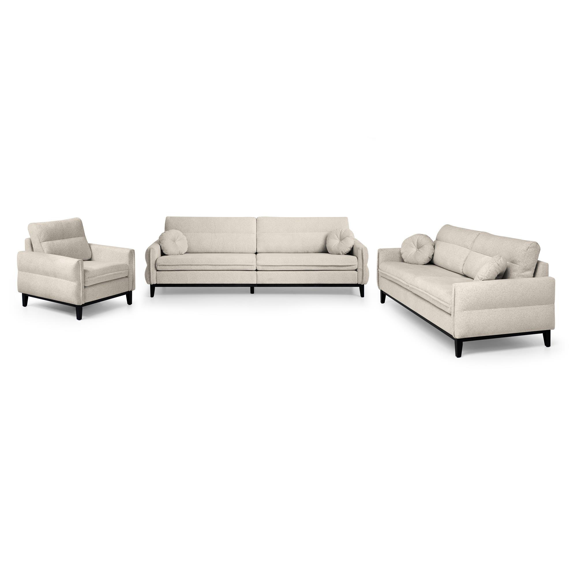 SITZGARNITUR Belweder, zwei Sofas+Sessel, Beige, Bouclé - Wengefarben/Beige, Holz/Textil (268/95/94cm) - Beautysofa