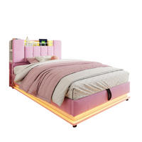 POLSTERBETT 90/200 mit LED, USB-Anschluss und hydraulischem Stauraum in Rosa - Grau, Holzwerkstoff/Textil (90/200cm) - EVRYAE