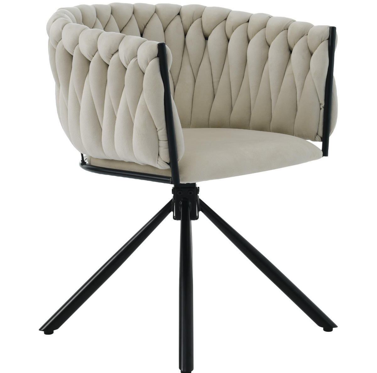 ESSSTUHL 51x61x71 cm in Beige, Samt, 360° drehbar, Vierfuß-Stahlgestell, modern minimalistisch - Beige, Textil (61/71/51cm) - Modfu