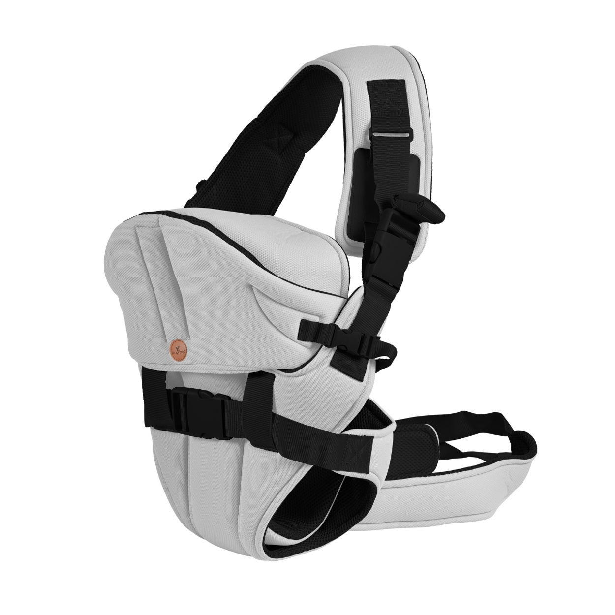 BABYTRAGE Carry go 2 in 1 hellgrau Bauchtrage, Hüfttrage, abnehmbare Kopfstütze, Stillposition, 13 kg - Grau, Textil (24/35/13cm) - Moni